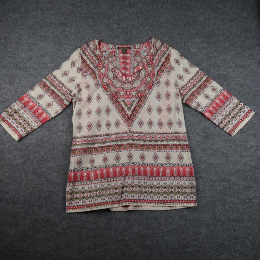 Tommy Bahama Tunic Top Womens Small Boho Silk Blend Printed 3/4 Sleeve Blouse